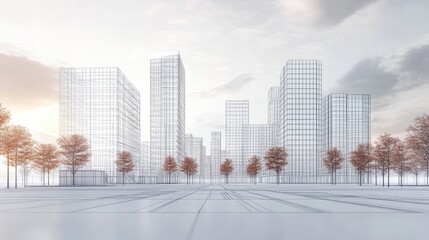 Obraz premium Detailed 3d wireframe print of urban city buildings project in architecture and real estate industry