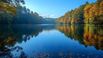 Serene Lake Reflection in Autumn