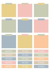 Fototapeta premium Digital stickers for planner, note sheets, daily notes, delicate pastel colors, one tone, goodnotes elements.