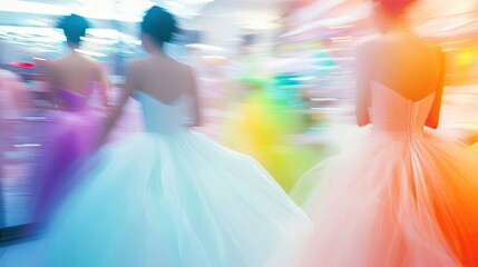 Bridal Gown Shopping With Bridesmaids in a Colorful Boutique Setting Generative AI