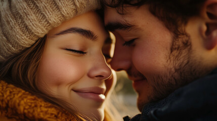 Romantic couple embracing in a field wildflowers during sunset capturing tender intimate moment perfect for commercial use in love-themed campaigns wedding promotions  lifestyle branding Commercial