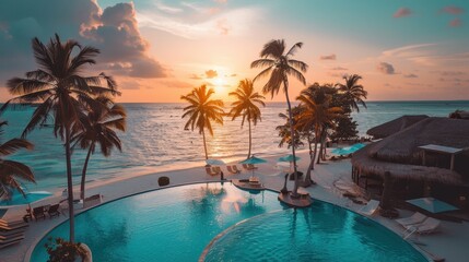 Serene Beachfront Resort with Infinity Pool at Sunset