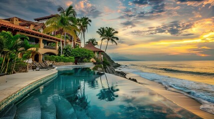 Serene Beachfront Resort with Infinity Pool at Sunset