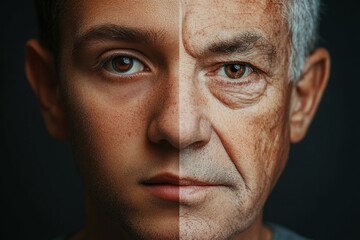 Obraz premium Young and old man combining faces showing aging process