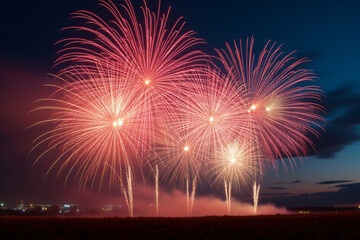 vibrant fireworks light evening sky bright colours