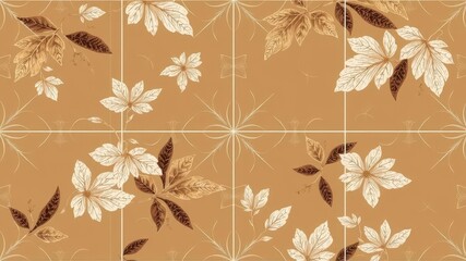 Fototapeta premium A luxury Japanese style seamless tile with exotic leaves pattern in light and dark brown. Continuous summer hawaiian fabrics background. Graphic foliage ornament pattern. Backdrop, fabric painting.