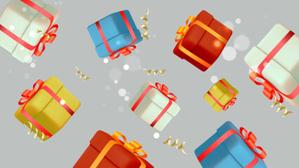 Light background with brightly colored gift boxes. For birthday, holidays or sales