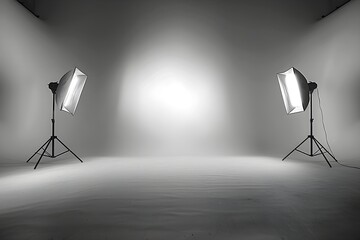 A black and white photo of two lights in a room
