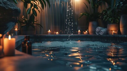 Serene Spa Setting with Candles and Essential Oils