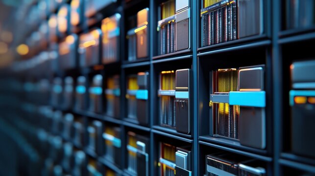 Technological background with digital archives and data storage visuals, ideal for representing digital archives and scientific research in educational materials