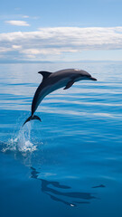 Fototapeta premium Dolphin leaping out of crystal waters, showcasing vitality and freedom Vertical Mobile Wallpaper