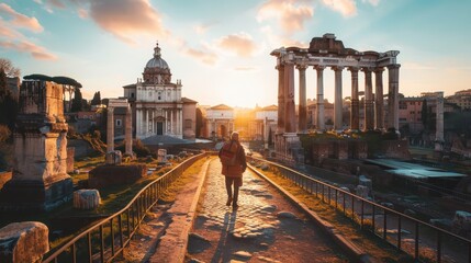 Fototapeta premium Exploring Ancient Ruins in Rome at Sunset