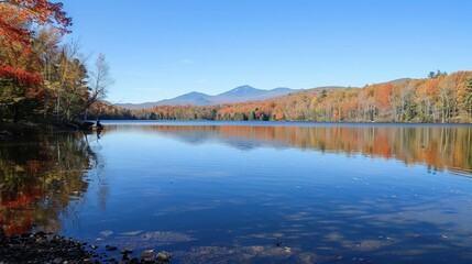 Fototapeta premium Tranquil Lakeside Scene with Autumn Reflections
