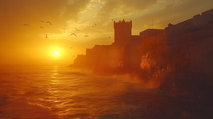 Fototapeta premium Castle by the Sea at Sunset