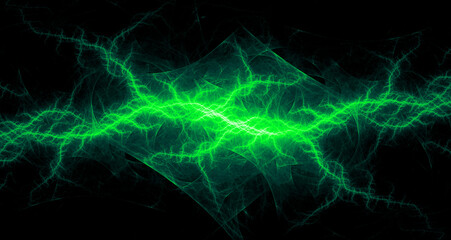 Green abstract lightning, plasma and power element background