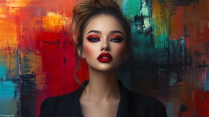 Fototapeta premium Bold Beauty Portrait with Vibrant Color Background