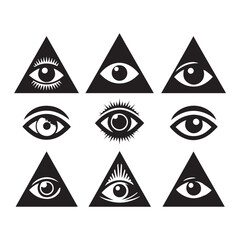 Triangle with eye silhouette  set vector black color white background 