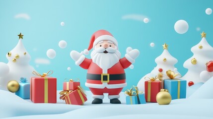 Santa Claus and gifts flat design front view North Pole theme 3D 