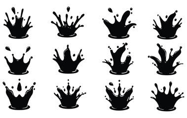 Water splash silhouette  set vector black color white background 