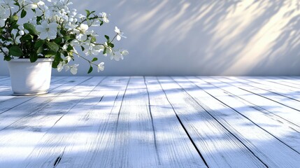 Bright Spring Sunlight Illuminating a White Wood Table With Flowers Generative AI