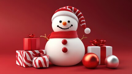 snowman and gifts flat design front view North Pole theme 3D render 