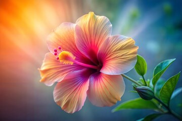 Obraz premium Pink and yellow hibiscus flower bathed in soft sunlight