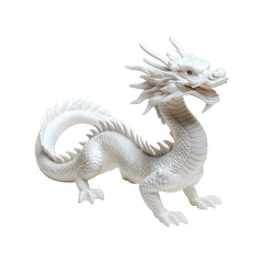 Fototapeta premium White Chinese dragon with pearlescent scales a flowing mane and delicate whiskers elegantly soaring isolated on a transparent background 