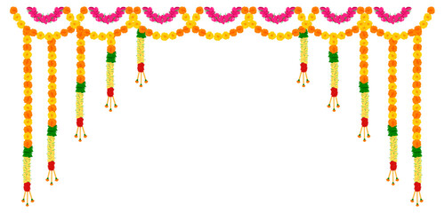 Flower garland decoration toran for Happy Diwali, Dussehra Wedding Invitation Indian Holiday festival background