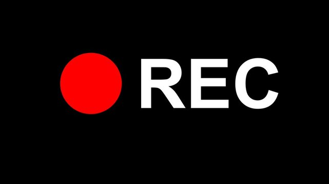 rec text camera recording icon blink animation, interface of video recorder digital display in black background