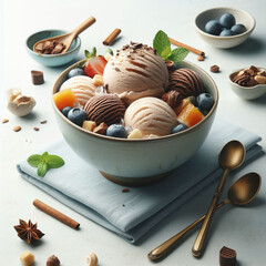 Ice cream with chocolate and nuts