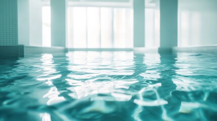 Fototapeta premium A swimming pool with clear water, indoor setting with modern architecture, Contemporary style