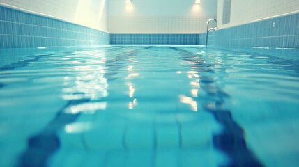 Obraz premium A swimming pool with crystal clear water, indoor setting with soft lighting, Serene style
