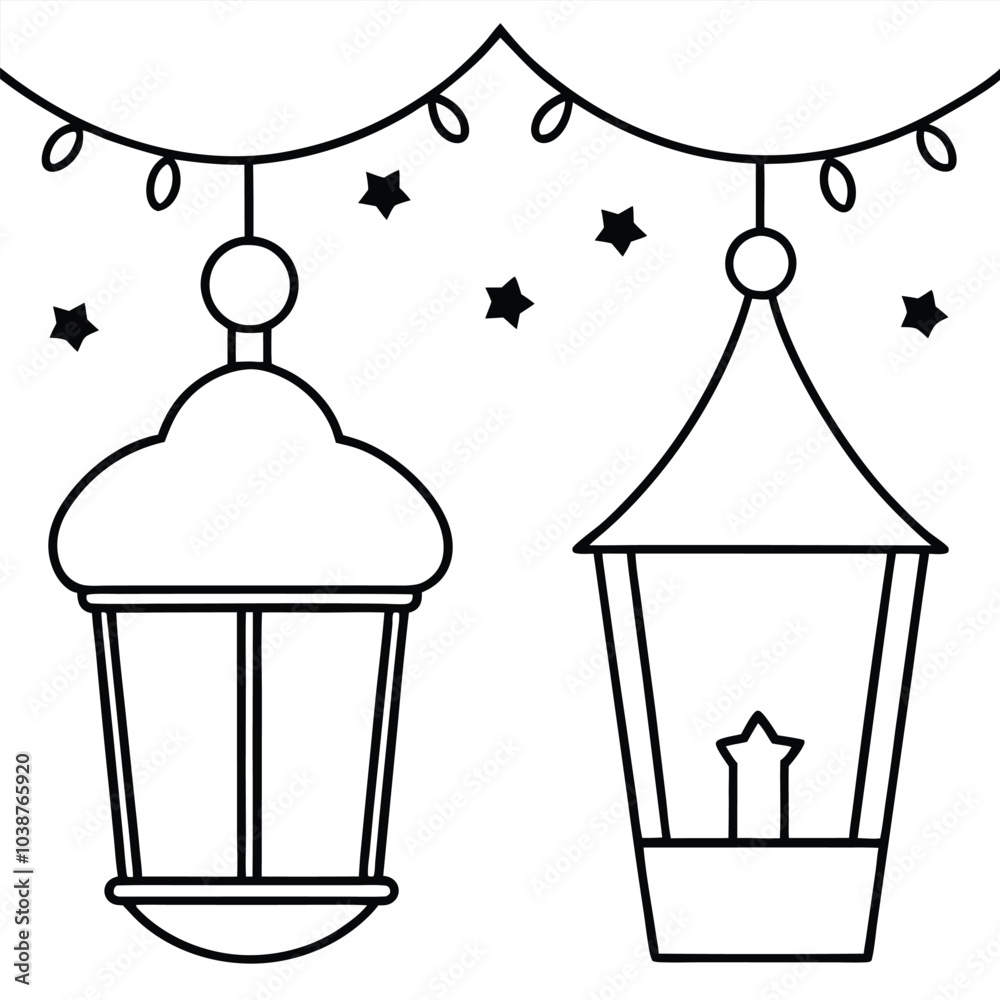 Poster Festive Lanterns Holiday Illustration.