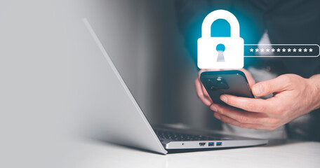 Cyber security concept. Lock icon and password input