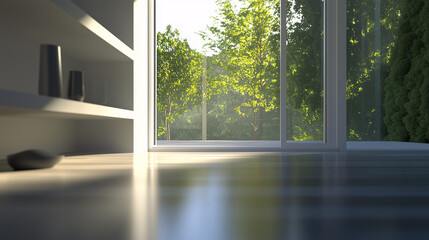 Obraz premium Minimalist kitchen setup with floating shelves, clean lines, and minimal accessories 