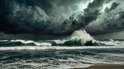 Fototapeta premium An intense hurricane with spiraling winds and dark clouds V1