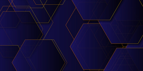Dark blue technology abstract wide background with hexagonal elements. Blue cyber circuit future technology concept background. Light BLUE vector pattern with polygonal style with cubes.
