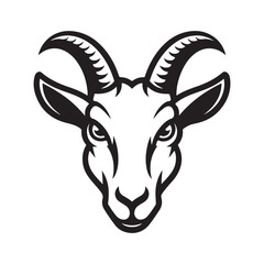 A goat icon with curved horns silhouette vector illustration