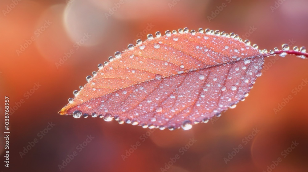 Poster dewy leaf close-up with soft background