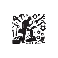 Hard work silhouette vector style illustration