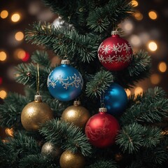 Beautiful toys hang from the branches of the tree