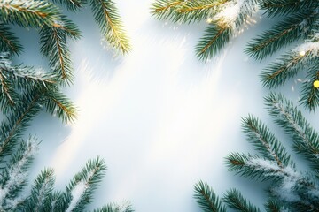 Obraz premium Snow-Dusted Pine Branches on a Sunny Winter Day