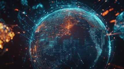A digital representation of a globe with interconnected data points and networks.