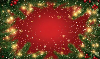 Christmas background, empty space for text, fir tree, lights, cozy atmosphere, holiday background