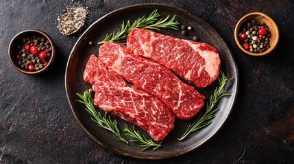 Wagyu beef on a platter, highlighting the marbled texture and premium quality