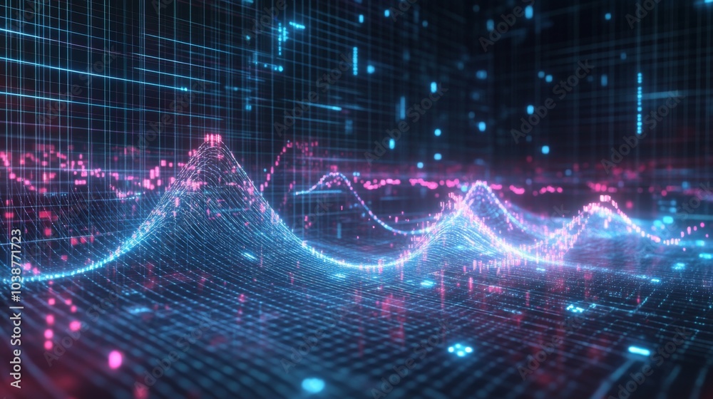 Poster Vibrant Data Visualization with Colorful Waves and Grids