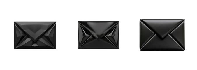 A collection of glossy black envelopes isolated on a transparent background, perfect for conveying mystery and exclusivity in communication concepts