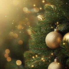 Christmas background, empty space for text, fir tree, lights, cozy atmosphere, holiday background