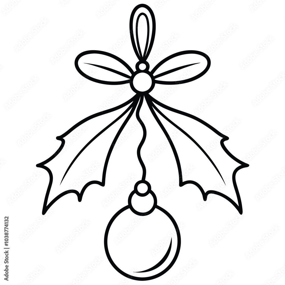 Wall mural Vector Mistletoe Line Art for Holiday Designs.