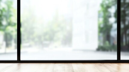 Fototapeta premium Large window with blurred cityscape view.